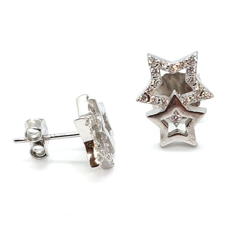 Pendientes de Plata 925, con diseño de Dos Estrellas con Circonitas.