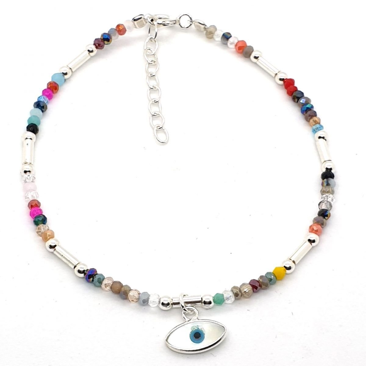 venta de pulsera de piedras de colores, con bolitas de plata, 19cm de largo