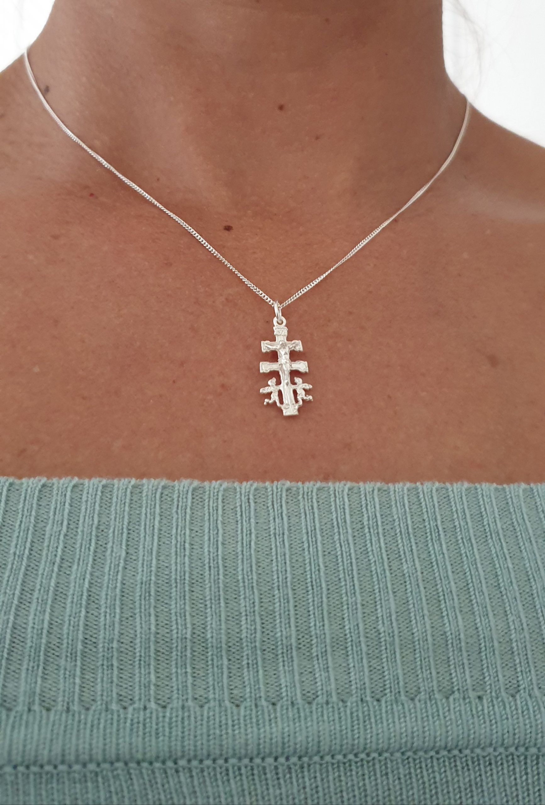 925 Sterling Silver Caravaca Cross Necklace - 18 Inch Chain - Cruz Caravaca Plata ESP15
