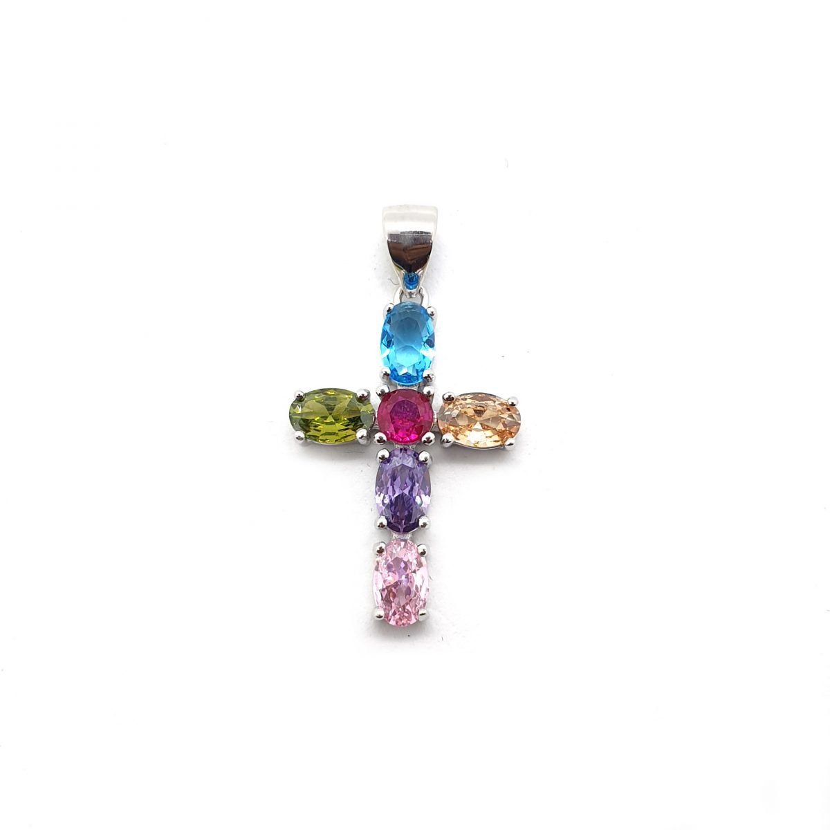 venta de colgante de cruz de plata con piedras de color