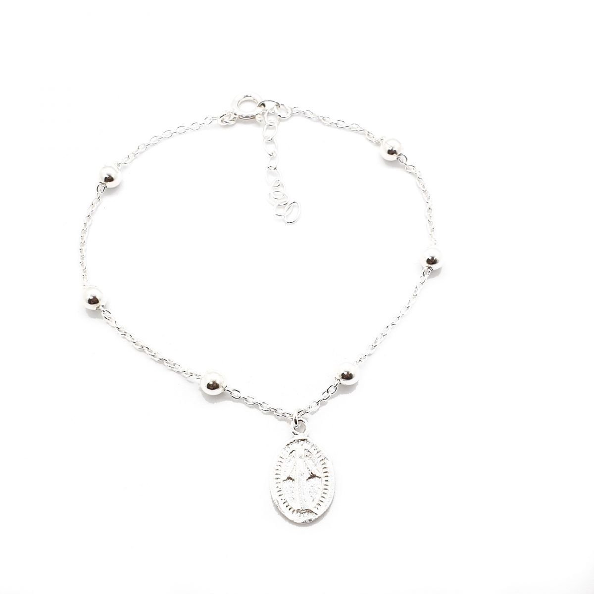 venta de pulsera de plata con bolas y una medallita de la virgen milagrosa