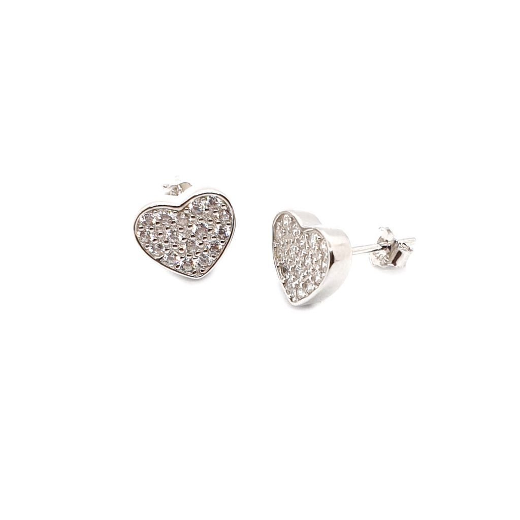 Orecchino a forma di cuore con zirconi in argento sterling in vendita