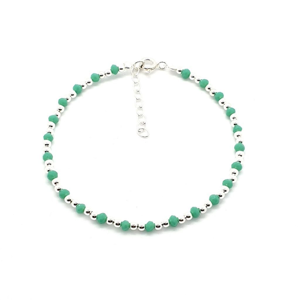 venta de pulsera de bolitas de plata con piedras verde agua