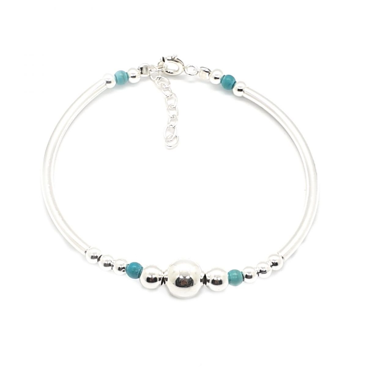 Silver bracelet with turquoise stones and silver balls for sale