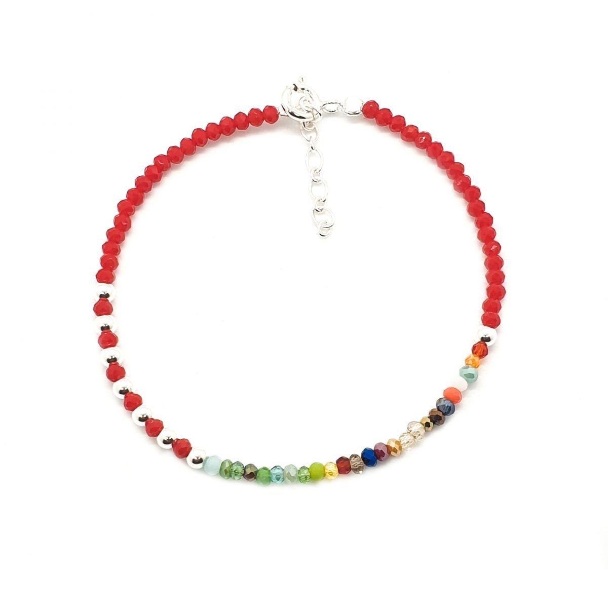 Sale of red color bracelet made of 925 sterling silver, combination of colored stones