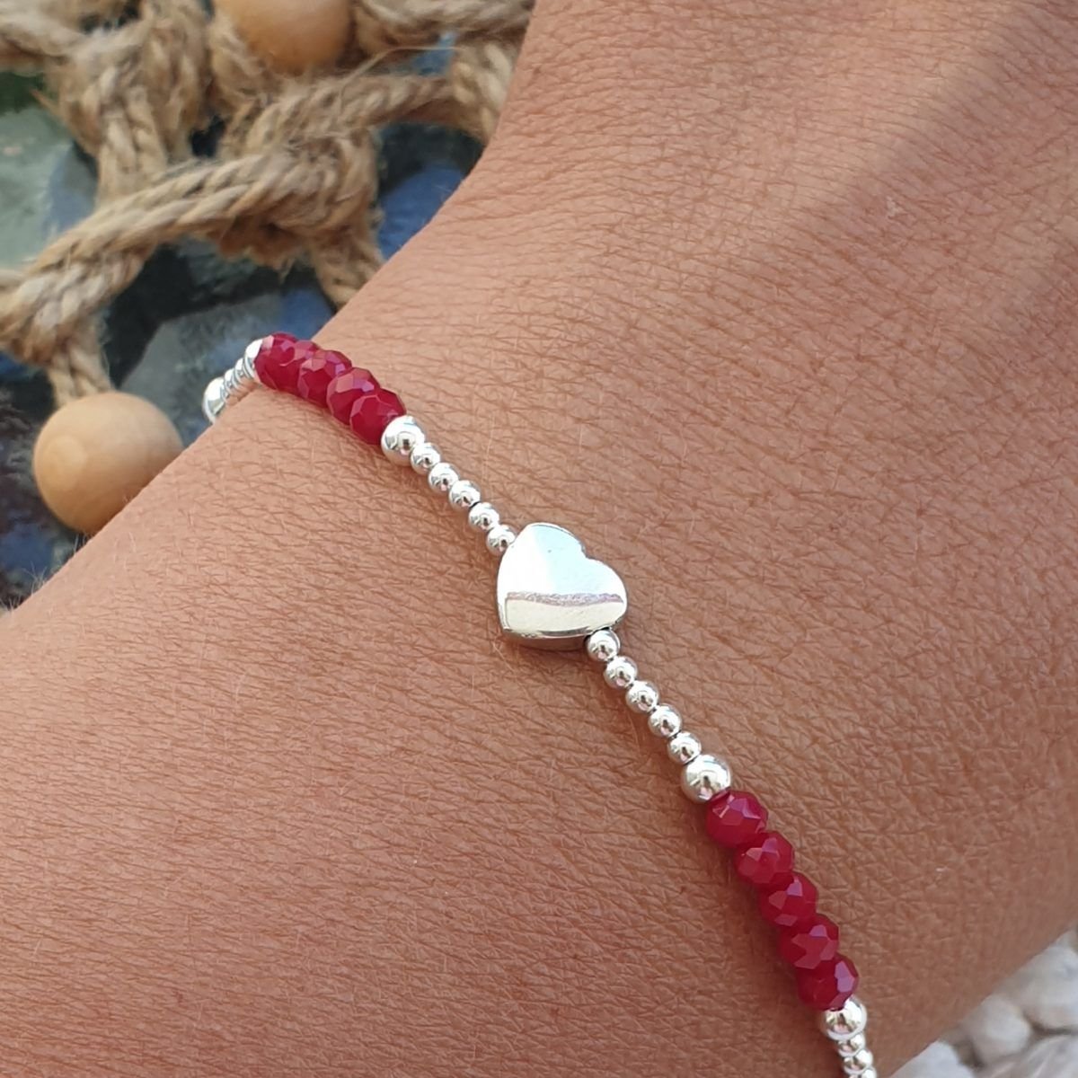 Pulsera Corazón Piedra Roja - Imagen 2