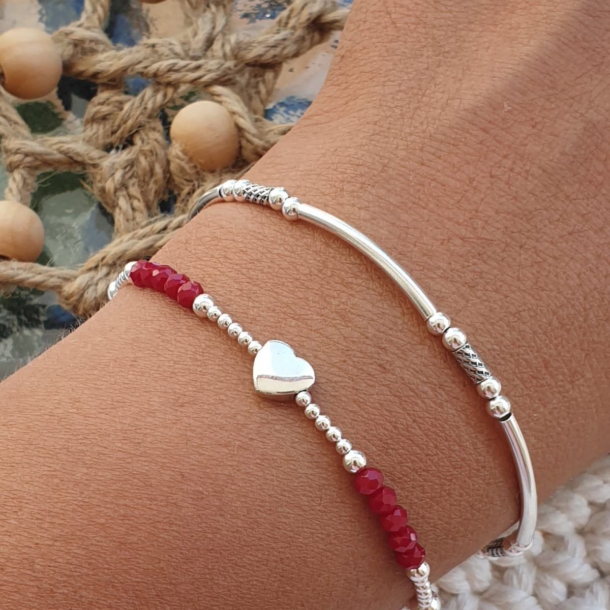 Pulsera Corazón Piedra Roja - Imagen 3