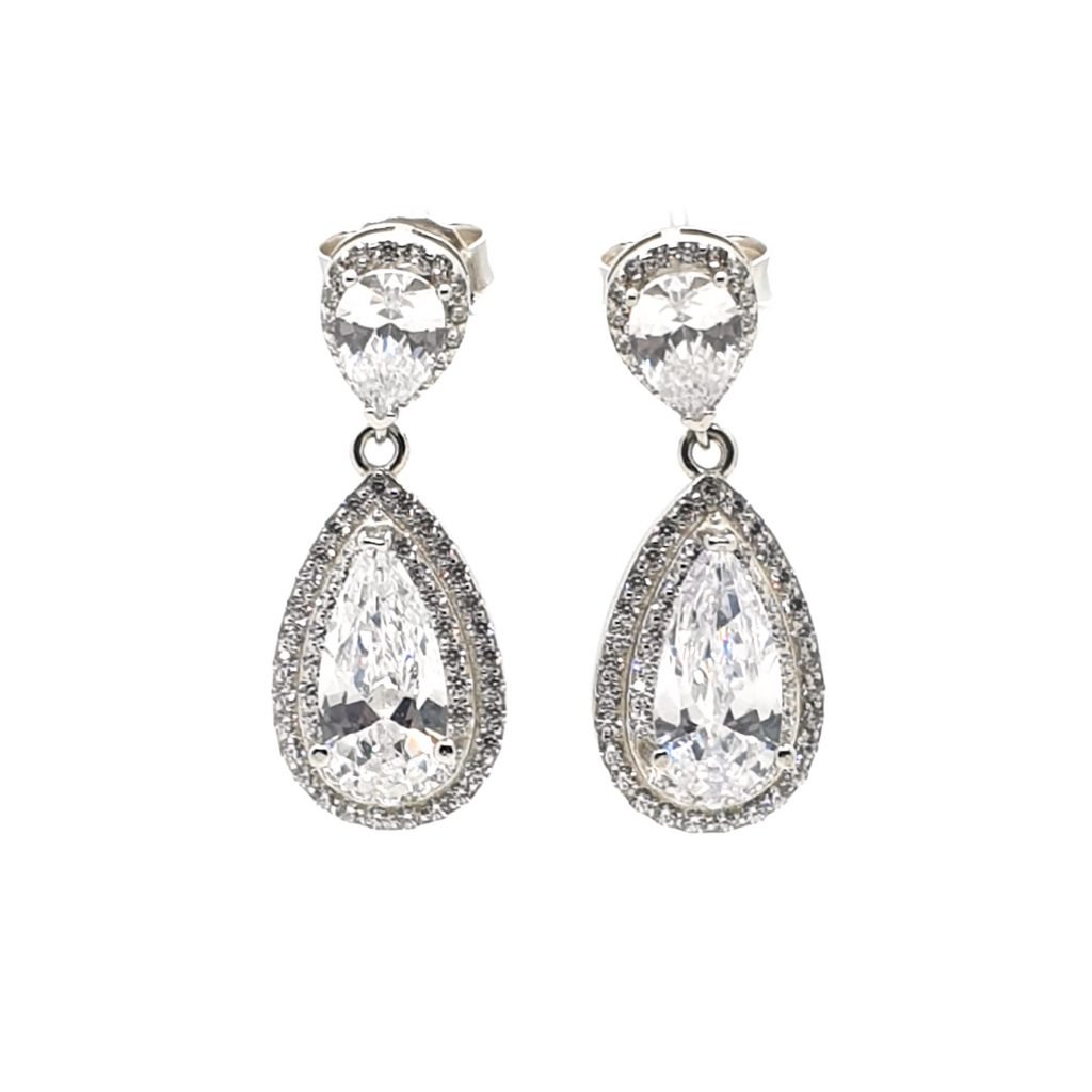 White Zirconia Silver Teardrop Earring for Sale