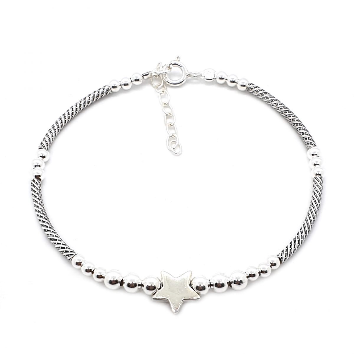 Sale of Bali Star bracelet in 925 sterling silver combining carved tubes and silver balls