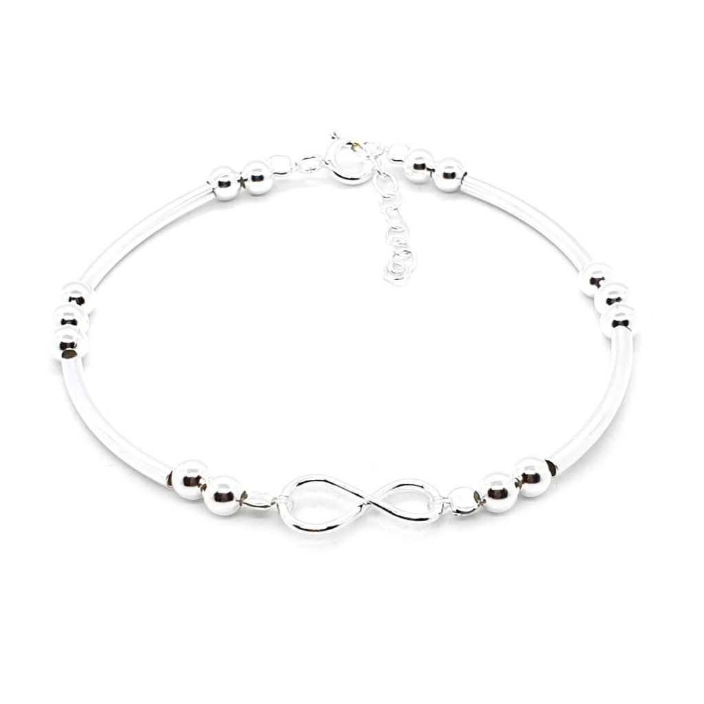 Vendita bracciale infinito con palline e tubi curvi in argento 925