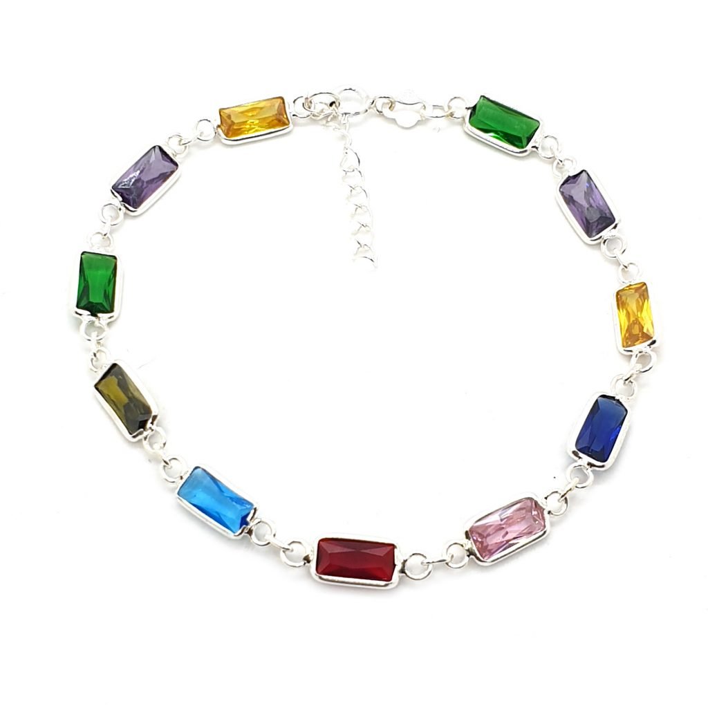 venta de pulsera de plata de ley combinando piedras de diferente color