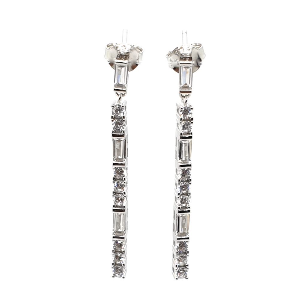 Salome Sterling Silver Long Zirconia Earring for Sale 825, 3.5cm Long