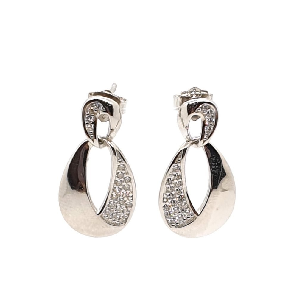 Sale of 925 sterling silver zirconias oval earring, snap nut.