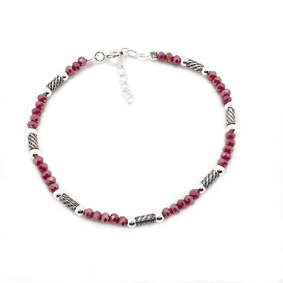 Sale Bali 925 Sterling Silver Red Stone Bracelet, Your Design Combining Garnet Stones and Balinese Tubes