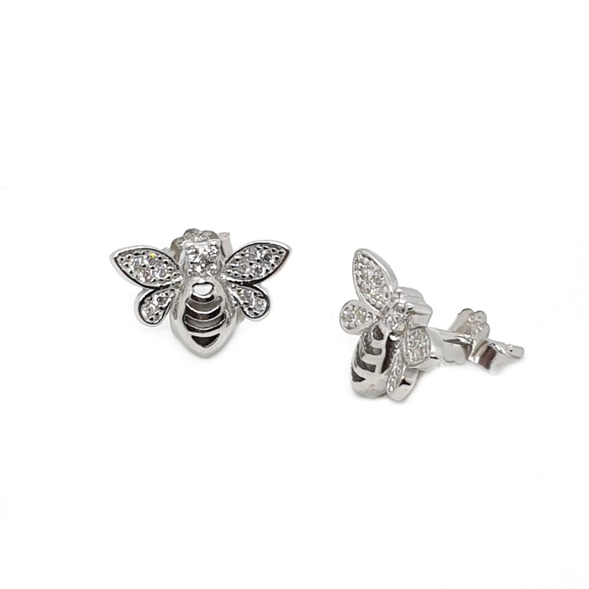 925 Sterling Silver Bee Earring for sale Its head and wings covered in white zirconia