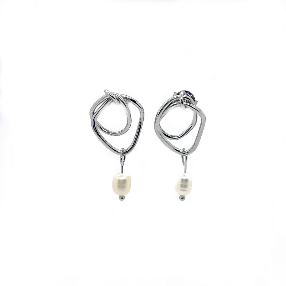 Geometric Earring with Cultured Pearl Shell Sale in 925 Sterling Silver