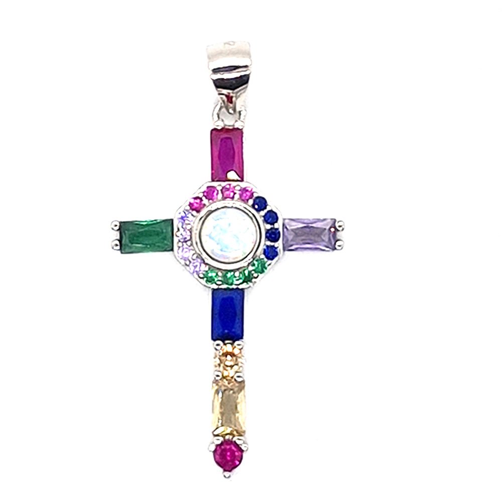 Colored stone cross pendant for sale and 925 sterling silver