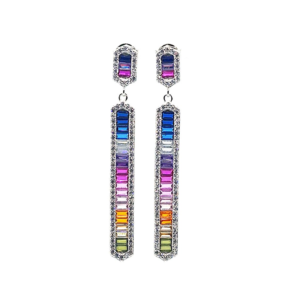 925 Sterling Silver Stellar Shine Long Earring for Sale with Colored Sparkles and Snap Clasp