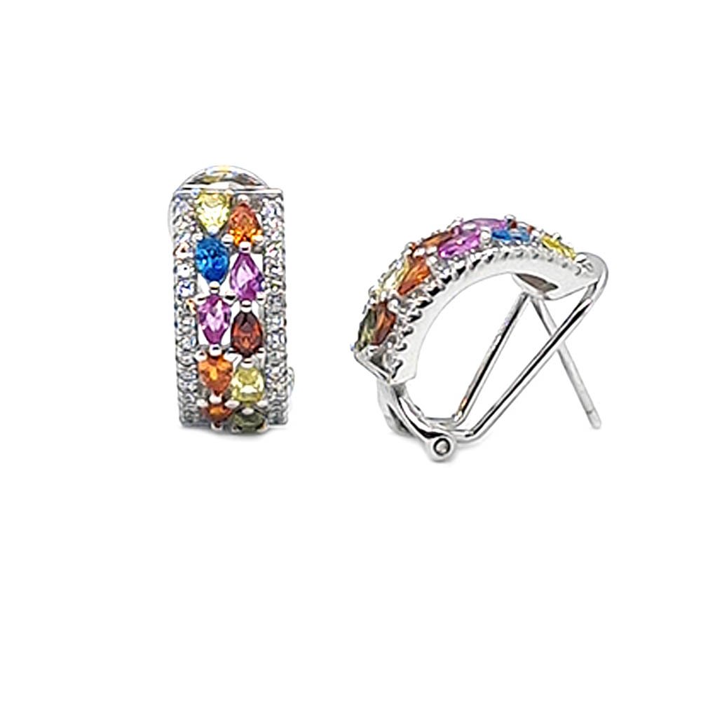 Sale of Omega Estelar Silver Earring in 925 Sterling Silver, with Colored Zirconia