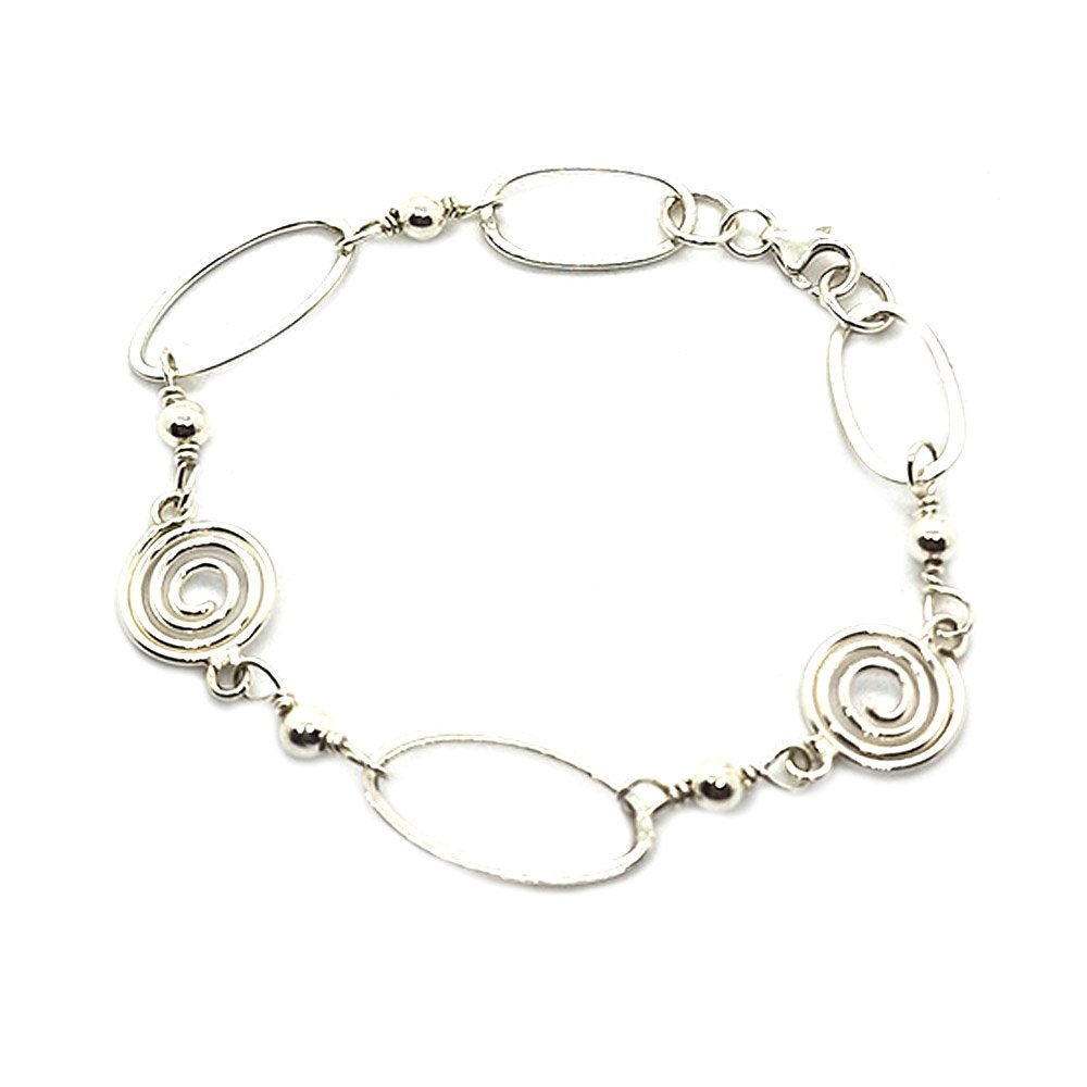 925 Sterling Silver Spiral Link Bracelet for Sale, 18 cm Long