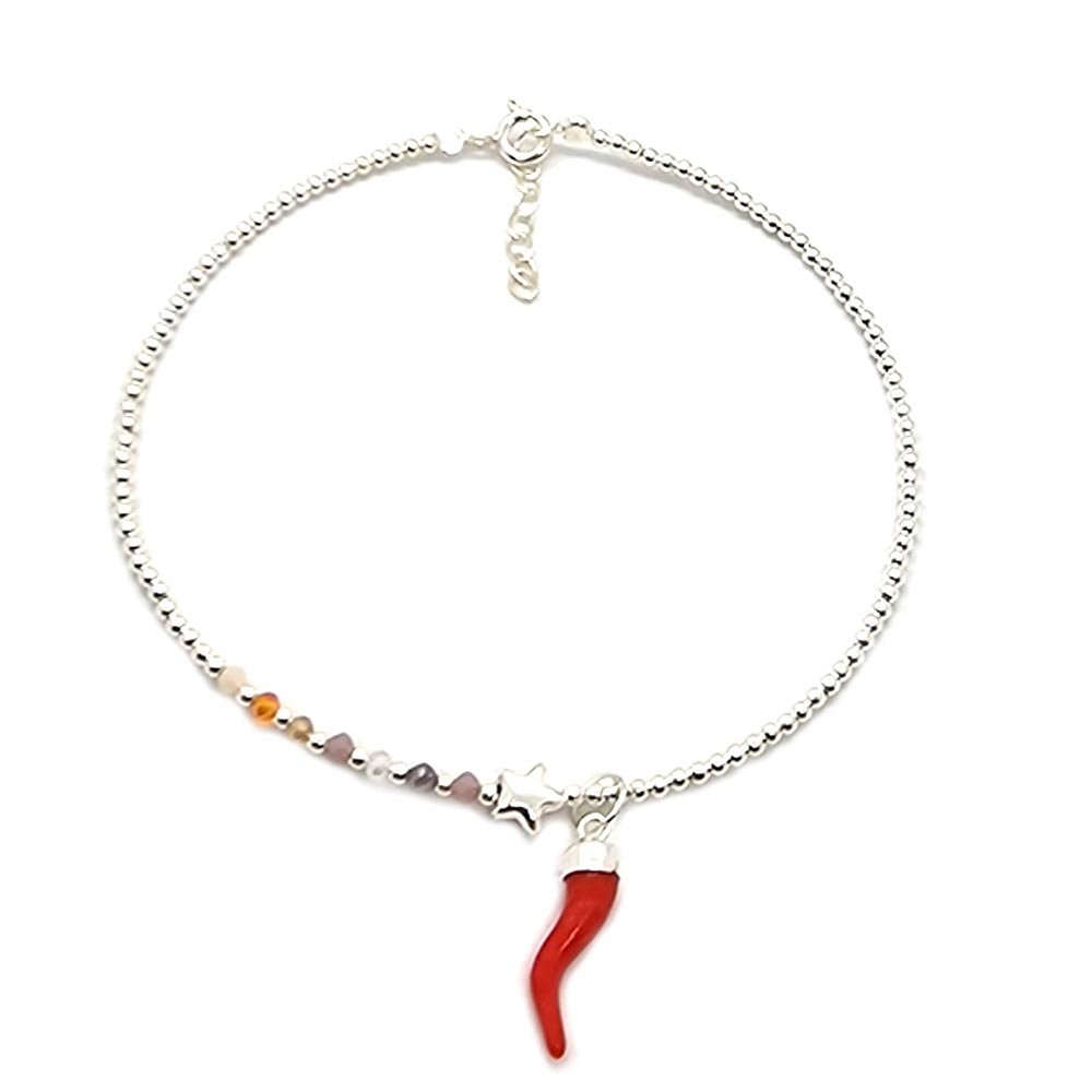 Vendita di cavigliera stella con corno rosso Il suo nome di riferimento alla primavera è realizzato in argento sterling 925