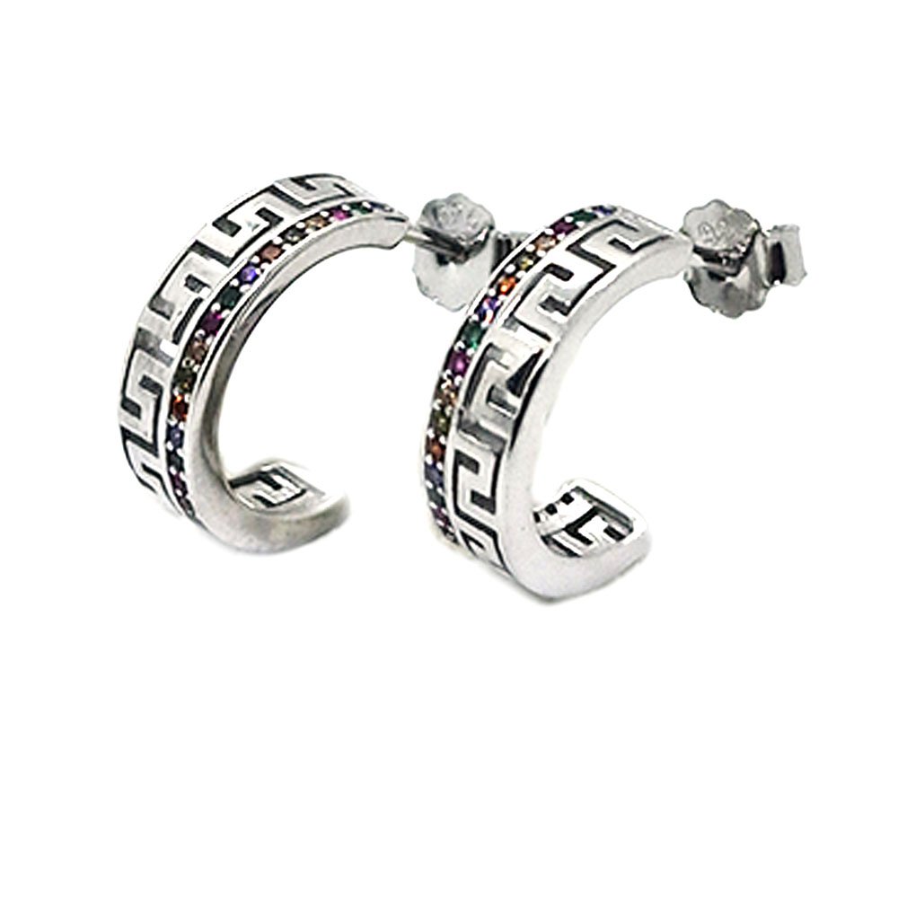 Sale of elegant greca hoops in 925 sterling silver with zircons