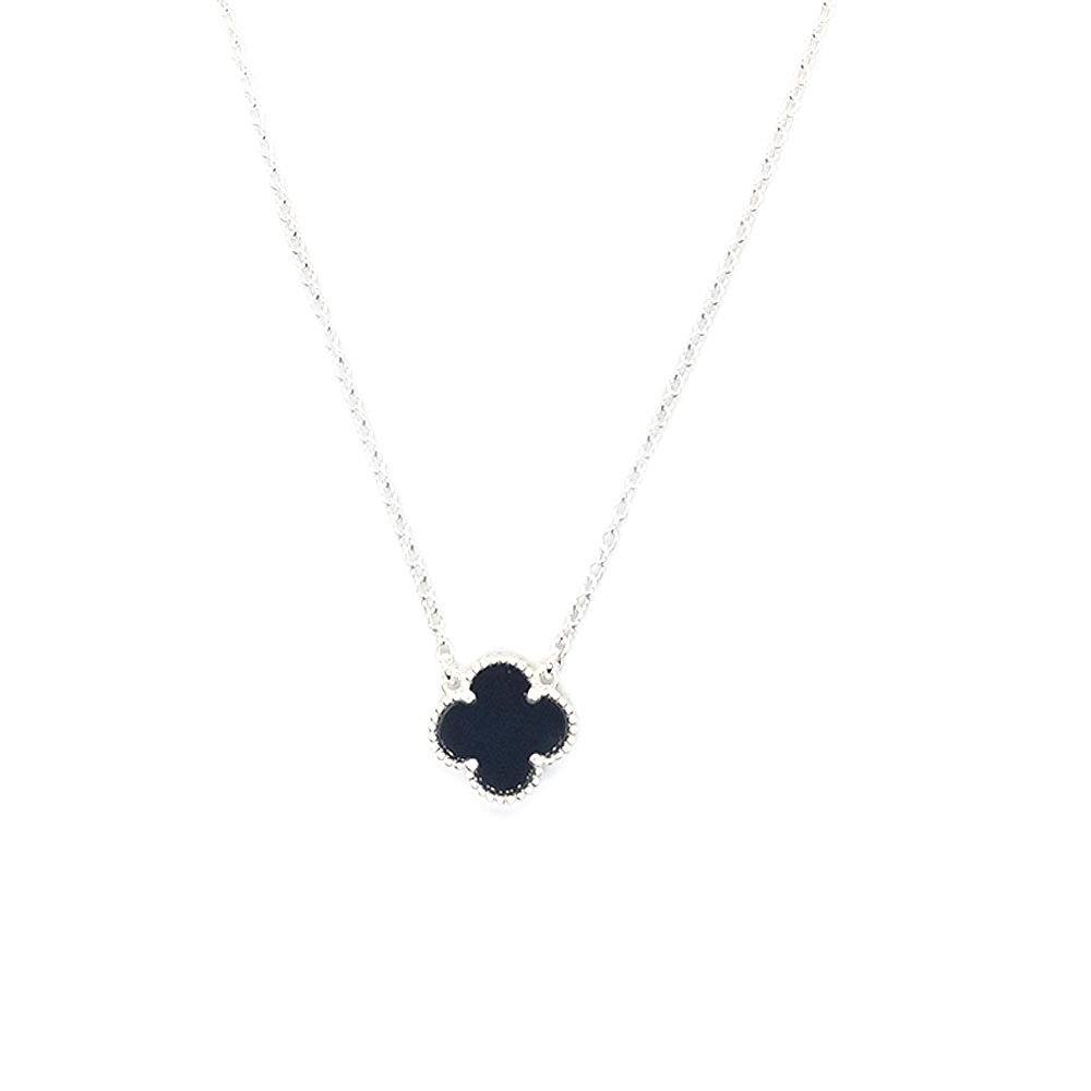 Clover style onyx necklace for sale with 925 sterling silver