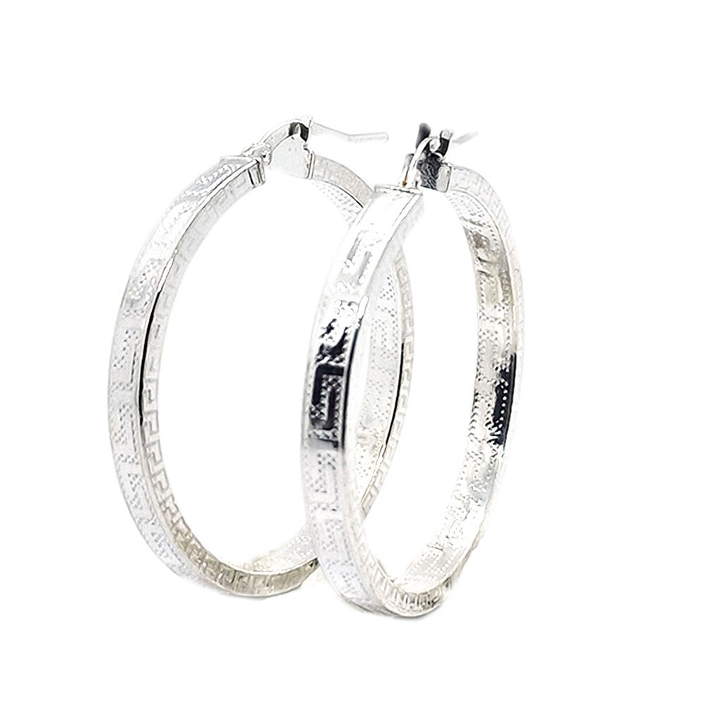 Sale of hoops with Greca design of 925 sterling silver hoop