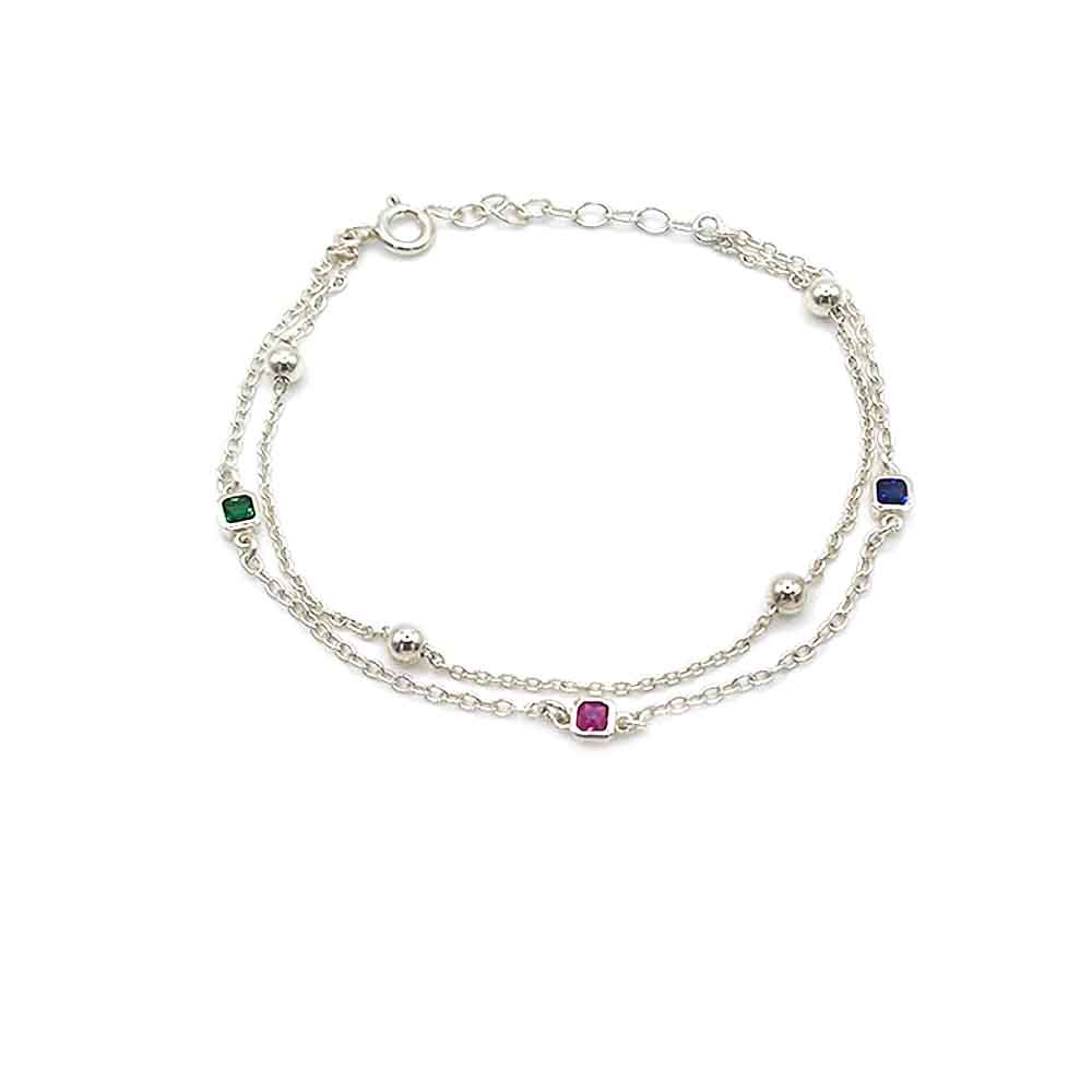 Doppio Bracciale Vendita Palla Catena con Zirconi Colorati Argento 925