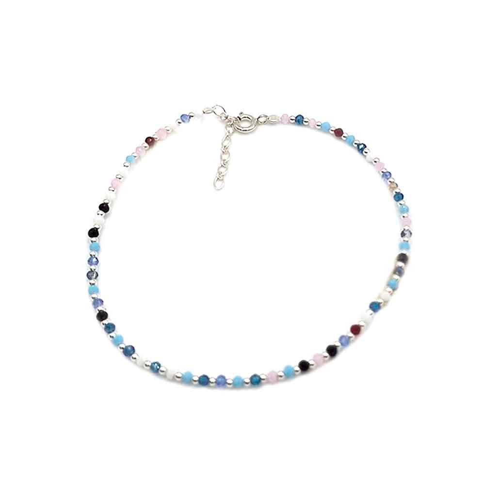 tobillera blu de piedras de colores de plata 925