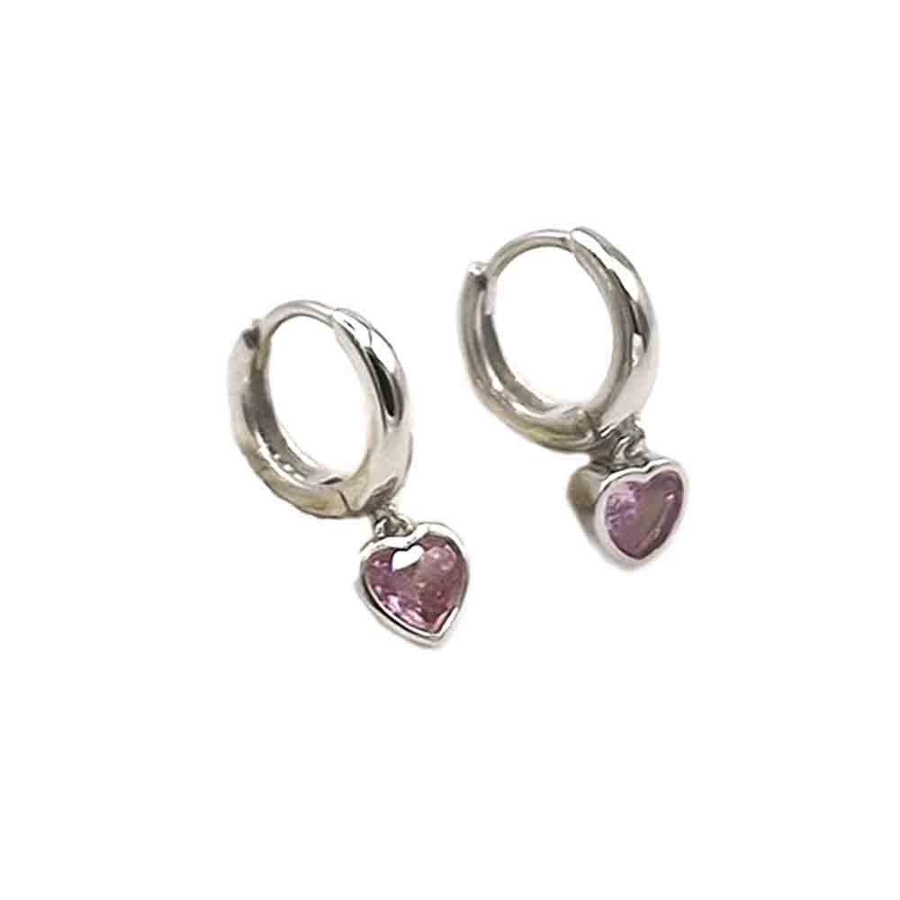 venta de aros corazón plata color pink de plata 925