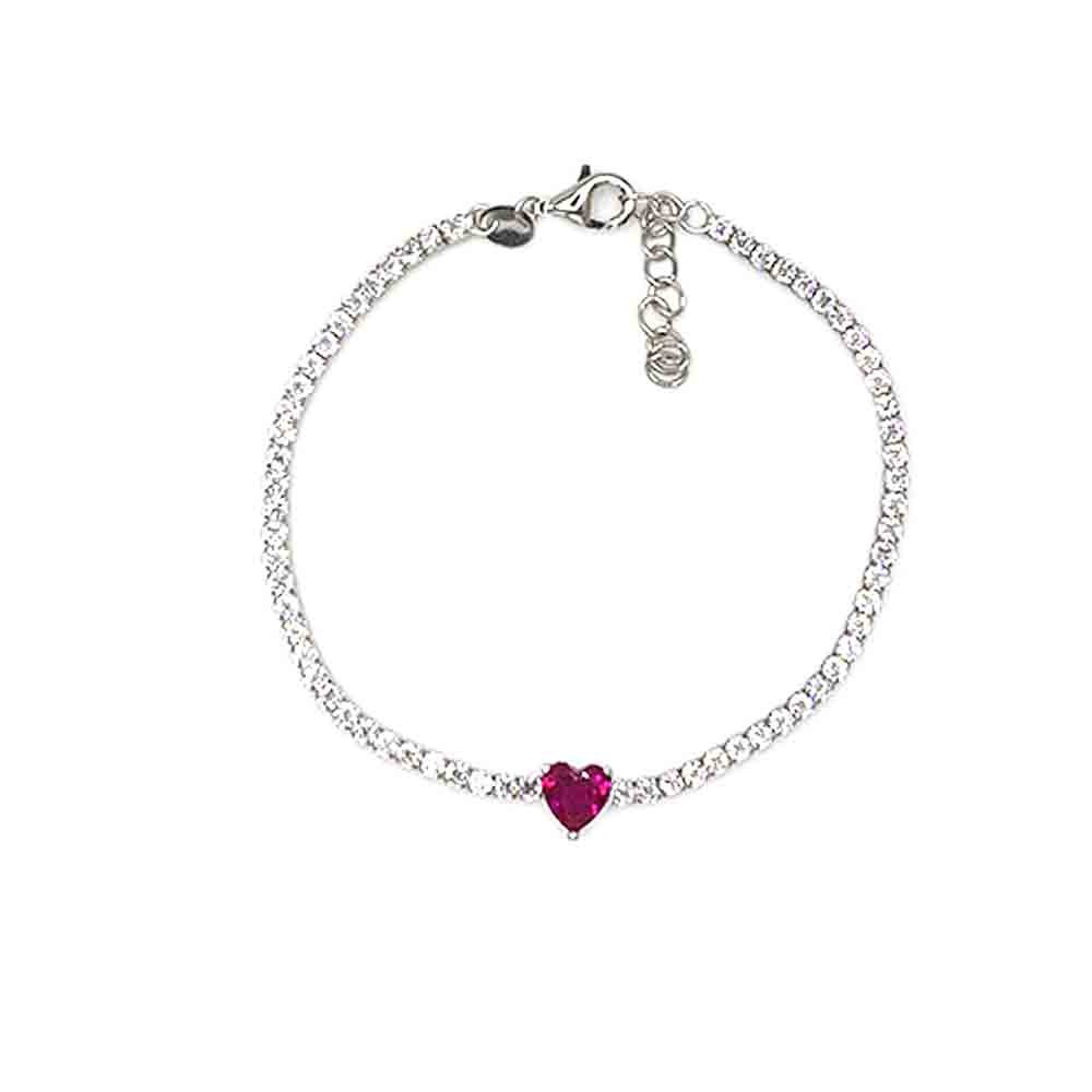 venta de puslera riviere de cirocnitas con un corazon rojo de plata 925