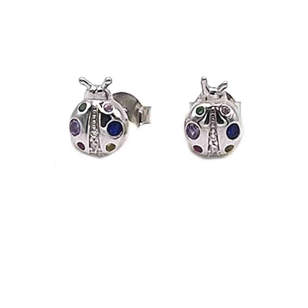 venta de pendientes mariquita lucky de plata 925 con piedras de color